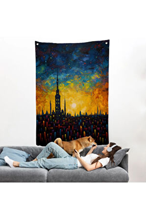 Günbatımı Şehir Manzarası Duvar Örtüsü-7998