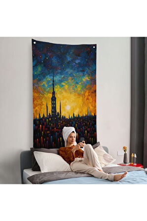 Günbatımı Şehir Manzarası Duvar Örtüsü-7998