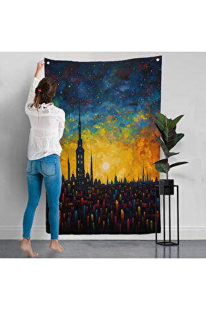 Günbatımı Şehir Manzarası Duvar Örtüsü-7998