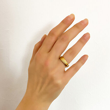 Çelik Yüzük Alyans Simli Altın Kaplama YZK-285