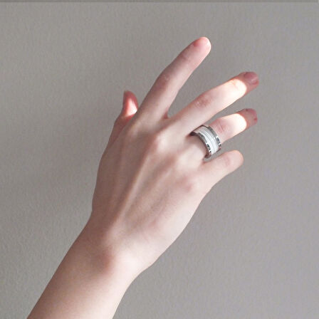 Çelik Alyans Yüzük Beyaz Detaylı YZK-289