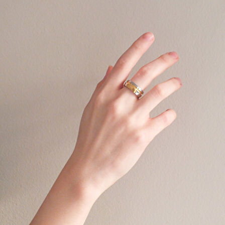 Çelik Alyans Yüzük Altın Kaplama Çift Renkli YZK-302