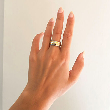 Çelik Alyans Yüzük Altın Kaplama Çift Renk YZK-371