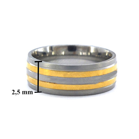 Çelik Alyans Yüzük Altın Kaplama Çift Renk YZK-371