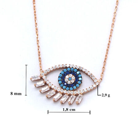 Nazar Boncuğu Göz Zirkon Taşlı Rose Gümüş Kolye GK-172