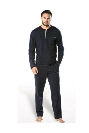 Erkek Lacivert Penye Uzun Kollu Pijama Takım