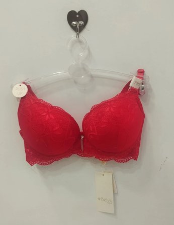 Belvü Kadın Dolgulu Dantel Detaylı Kırmızı Sütyen