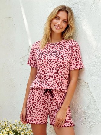 Pijamoni Kadın Milan Kumaş Kısa Kollu Şortlu Pijama Takımı