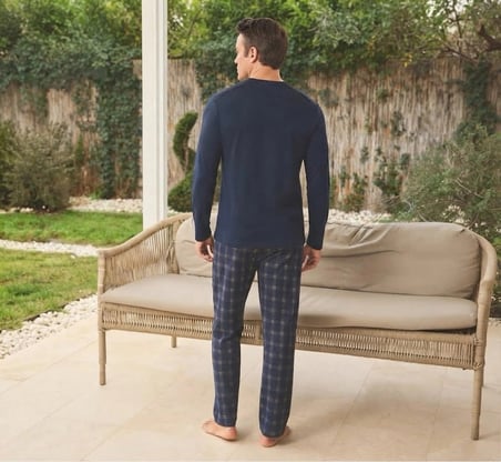 Pijamoni Erkek Penye Kumaş Düğmeli Yaka Koyu Siyah Pijama Takımı