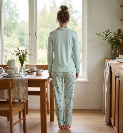 Pijamoni Kadın Premium Milan Kumaş Gömlek Yaka Uzun Kollu Pijama Takımı