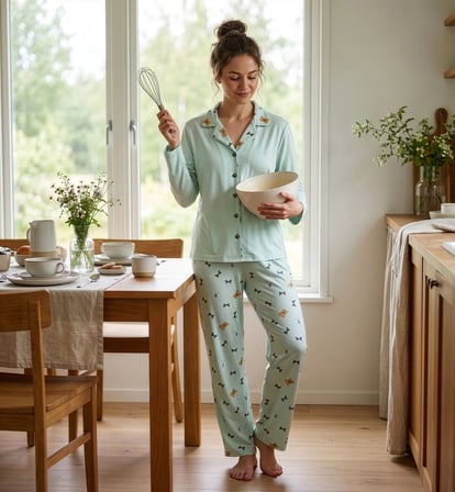 Pijamoni Kadın Premium Milan Kumaş Gömlek Yaka Uzun Kollu Pijama Takımı