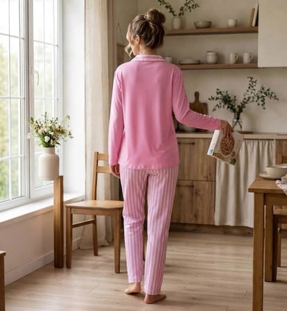 Pijamoni Kadın Premium Milan Kumaş Gömlek Yaka Uzun Kollu Pijama Takımı