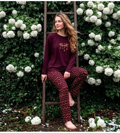 Pijamoni Kadın Sofya Kumaş Bisiklet Yaka Pijama Takımı