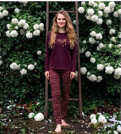 Pijamoni Kadın Sofya Kumaş Bisiklet Yaka Pijama Takımı