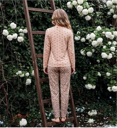 Pijamoni Kadın Sofya Kumaş Bisiklet Yaka Pijama Takımı