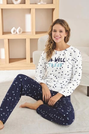 Pijamoni Kadın Sofya Kumaş Bisiklet Yaka Pijama Takımı