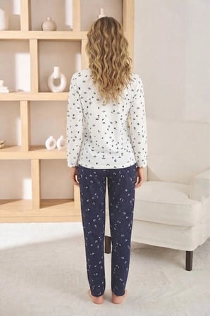 Pijamoni Kadın Sofya Kumaş Bisiklet Yaka Pijama Takımı