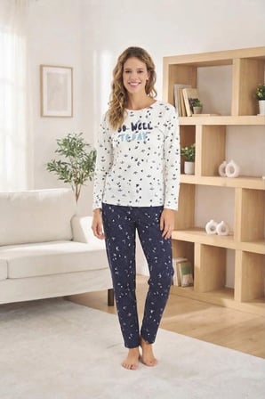 Pijamoni Kadın Sofya Kumaş Bisiklet Yaka Pijama Takımı