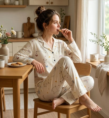 Pijamoni Kadın Premium Milan Kumaş Gömlek Yaka Uzun Kollu Pijama Takımı