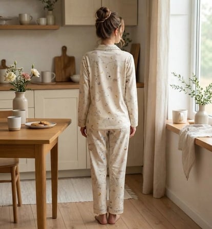 Pijamoni Kadın Premium Milan Kumaş Gömlek Yaka Uzun Kollu Pijama Takımı