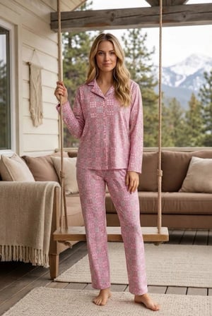 Pijamoni Kadın Süet Kumaş Önü Düğmeli Uzun Kollu Pijama Takımı