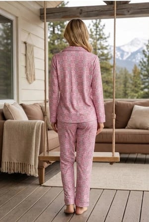 Pijamoni Kadın Süet Kumaş Önü Düğmeli Uzun Kollu Pijama Takımı