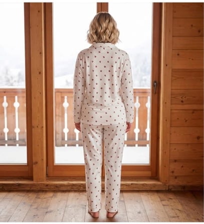 Pijamoni Kadın Büyük Beden Süet Kumaş Önü Düğmeli Şık Pijama Takımı