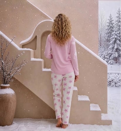 Pijamoni Kadın Waffle Kumaş Önden Düğmeli Uzun Kollu Pijama Takımı