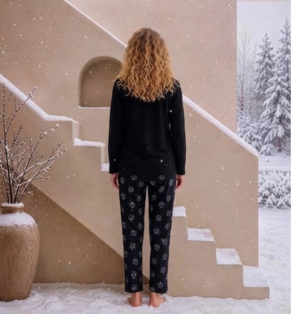 Pijamoni Kadın Waffle Kumaş Önden Düğmeli Uzun Kollu Pijama Takımı