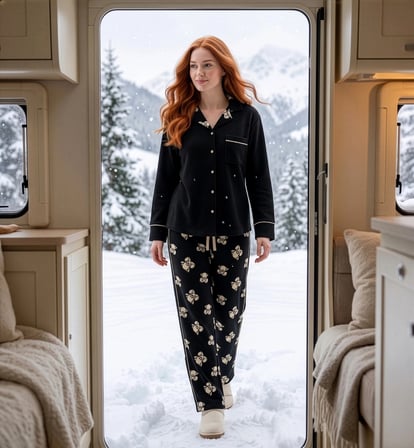Pijamoni Kadın Waffle Kumaş Göğüs Cepli Uzun Kollu Pijama Takımı