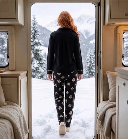 Pijamoni Kadın Waffle Kumaş Göğüs Cepli Uzun Kollu Pijama Takımı