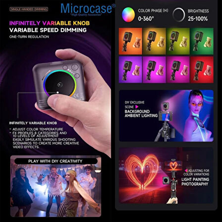 Microcase Şarjlı Çok Fonksiyonlu Ayarlanabilir Ürün Çekim Işığı Softbox Fotoğraf Stüdyo Cep Ledi - SİYAH AL4871