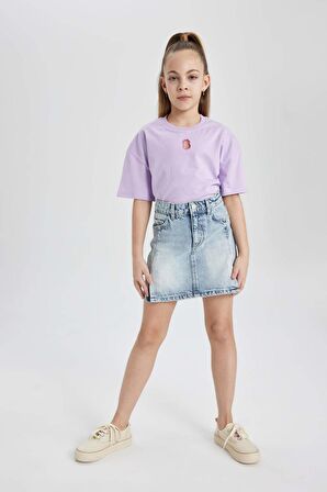 DeFacto Kız Çocuk Relax Fit Bisiklet Yaka Kısa Kollu Tişört B6759A824SMPR252