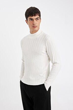 DeFacto Standart Fit Normal Kesim Yarım Balıkçı Yaka Jakarlı Triko Kazak D2943AX24AUER139