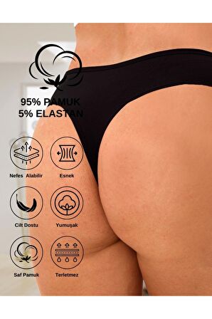 ALYA UNDERWEAR Kadın Pamuklu Tanga Külot, Çok Renkli String, Büyük Beden Tanga Siyah Beyaz Ten 5'li Paket