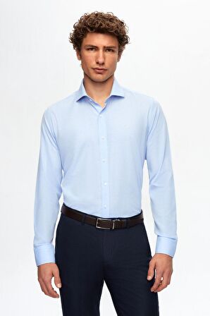 Slim Fit Açık Mavi Italyan Yaka Dar Kesim Klasik Kravatlık Uzun Kollu Kolay Ütülenebilir N 2HF02ORT5185