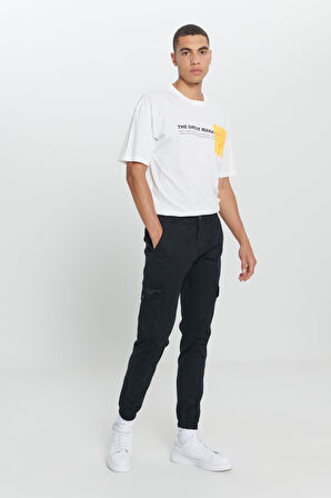 Erkek Siyah Slim Fit Dar Kesim Kargo Cepli Pamuklu Esnek Pantolon