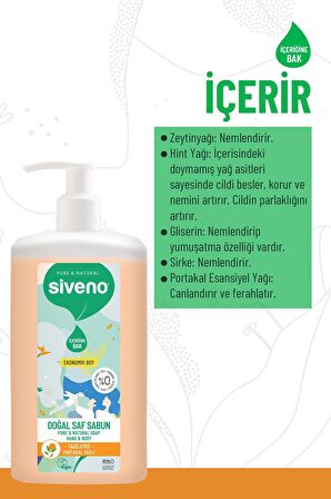 Siveno %100 Doğal Sıvı Kastil Sabun Portakal Yağlı Tazeleyici Nemlendirici Arındırıcı Bitkisel Vegan 1000 ml