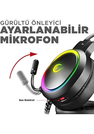 Rampage RM-K12 MANLY Siyah 7,1 USB Surround RGB Işık Efektli Gaming Oyuncu Mikrofonlu Kulaklık