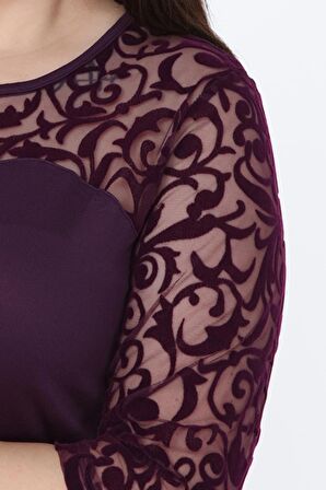 Mor Floklu Elbise 7A-1033