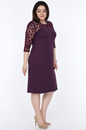 Mor Floklu Elbise 7A-1033