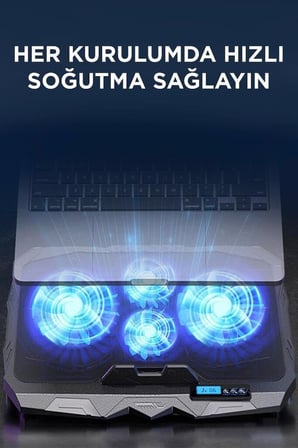 Stand Oyuncu Çalışma Laptop Soğutucu Ayarlanabilir Dizüstü Bilgisayar Soğutma Fanı CF03 Siyah