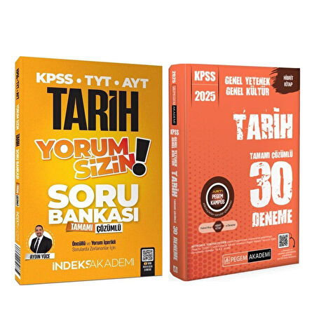 İndeks Akademi 2025 KPSS TYT AYT Tarih Yorum Sizin Soru Bankası ve Pegem Deneme Seti 2 Kitap