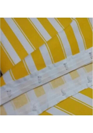 GENCER Home Balkon Perdesi Bağcıklı Ölçü Seçenekli Sarı Kalın Çizgili