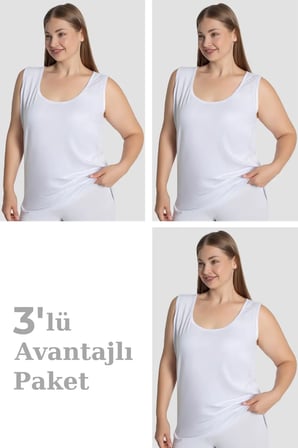 Nefes Alabilen Yuvarlak Yaka Mevsimlik Kadın Pamuklu Büyük Beden Kalın Askılı Atlet 3'lü Paket