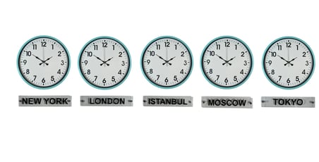 Turkuaz 36 Cm Tabelalı 5 li Dünya Saatleri iegxx