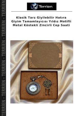 Klasik Tarz Giyilebilir Hatıra Giyim Tamamlayıcısı Yıldız Motifli Metal Köstekli Zincirli Cep Saati