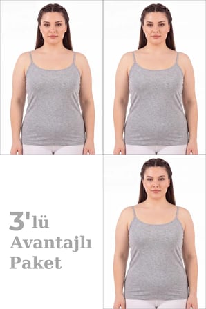 Premium Model Çeşit Kadın Büyük Beden İp Askılı Atlet 3'lü Paket