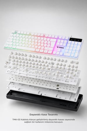 Aydınlatmalı Oyun Odası Oyuncu Rgb Işıklı Kablolu Q Klavye Ve Mouse Seti TMK03 Beyaz