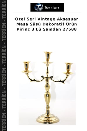 Özel Seri Vintage Aksesuar Masa Süsü Dekoratif Ürün Pirinç 3'Lü Şamdan 27588